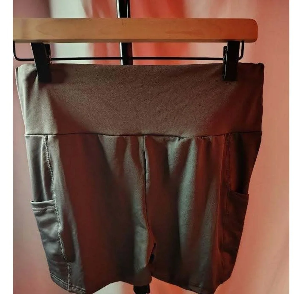 Womens Athleisure Workout Shorts Activewear High Waist Pocket‎ 2pair XL GRY&BLK